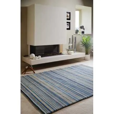 Origins Fine Handloom Woven Fine Stripes Pure Wool Rug in Blue and Beige 160x230cm