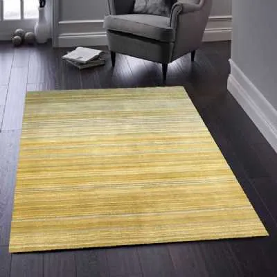 Origins Fine Stripes Ochre Yellow White Grey Hand Loom Woven Pure Wool Rug 160x230cm