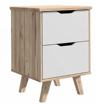 Forte Scandinavian 2 Drawer Bedside Cabinet Matt White And Light Oak