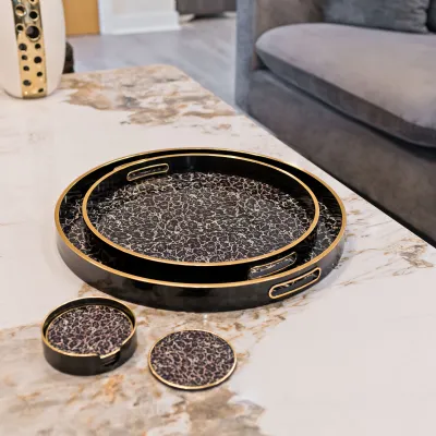 Casa Nova Black Glass Roxy Leopard Set of 2 Serving Trays