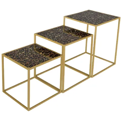 Leopard Acrylic Top Nest of 3 Tables Gold Metal Framed