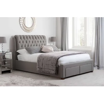 Grey Fabric 2 Drawer King Size Bed Buttoned Headboard