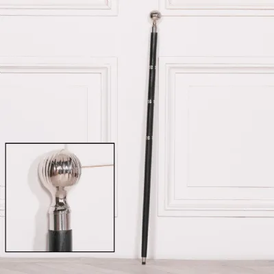 Victorian Nickel Black Wooden Walking Stick
