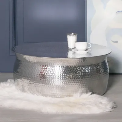 Silver Aluminium Round Coffee Table with Patterned Top
