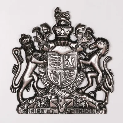 Vintage Silver Style 37cm Cast Metal Coat of Arms