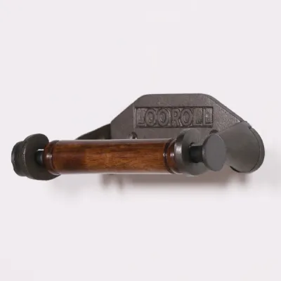 Cast Iron Toilet Loo Roll Holder with Wood