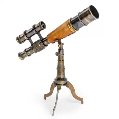 Antiqued Ornamental Telescope On Metal Stand