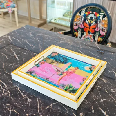 Myrtle and Mary White Square Barbie Set of 2 Serving Trays