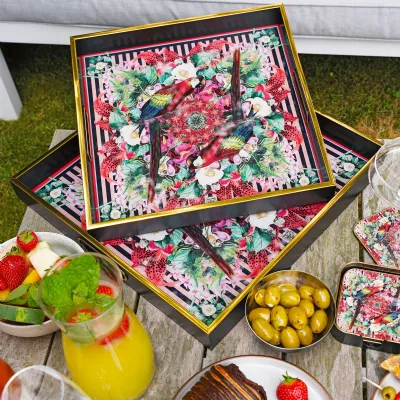Myrtle and Mary Square Flower Bomb Set of 2 Serving Trays