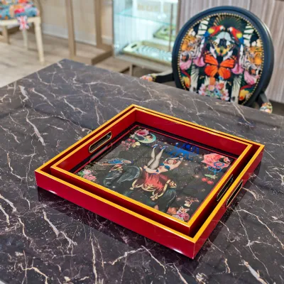Myrtle and Mary Square Fifi Design Set of 2 Serving Trays