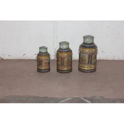 Set of 3 Handpainted Milk Churns