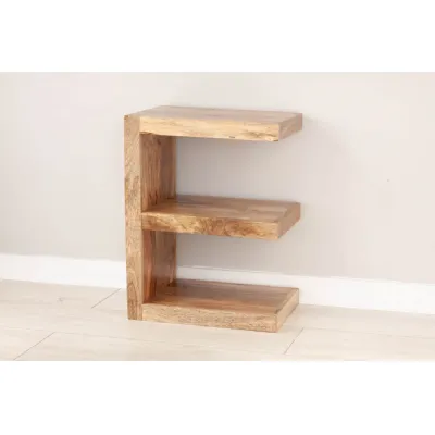 Natural Mango Wood E Shaped Shelving and Display Unit