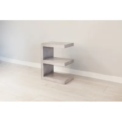 Grey Distressed Mango Wood E Shaped Lamp Table