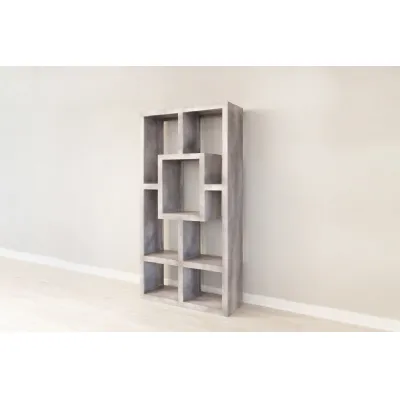 Grey Distressed Mango Wood Open Display Cabinet