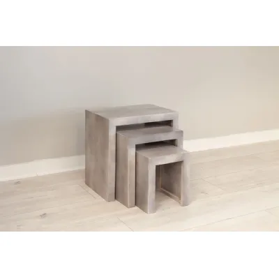 Grey Distressed Mango Wood Nest of 3 Side Tables