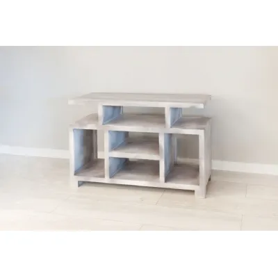 Grey Distressed Mango Wood Entertainment TV Unit
