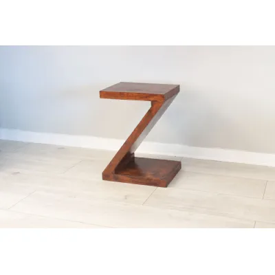 Sheesham Dark Wood Z Shaped Lamp Table