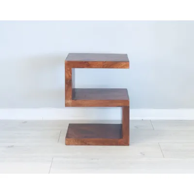 Sheesham Dark Wood S Shaped Lamp Table