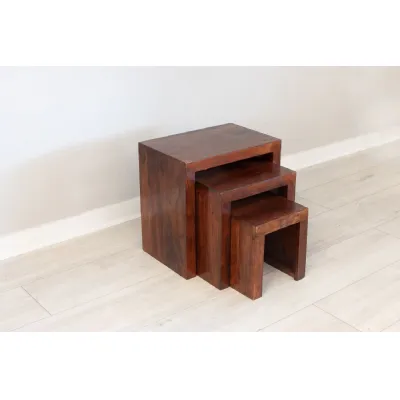 Dark Sheesham Wood Nest of 3 Side Tables