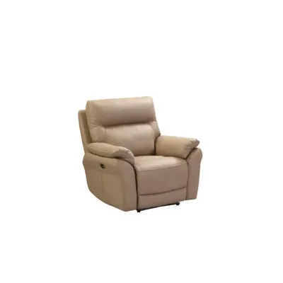 Light Beige Leather Electric Power Recliner Armchair