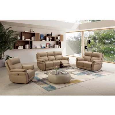 Latte Leather 3 Seater Electric Power Recliner Sofa