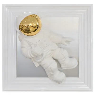 White Astronaut Gold Shade 3D Wall Art Stepped Frame