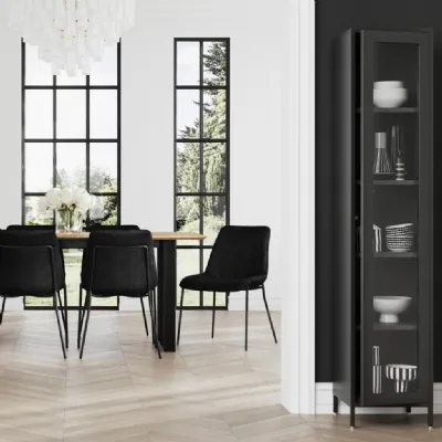 Black Steel Slim Narrow Display Cabinet with Glass Panels