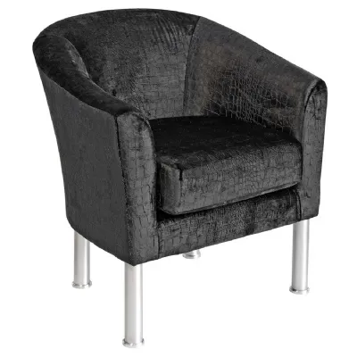 Black Fabric Curved Tub Chair Brushed Steel Legs Bespoke