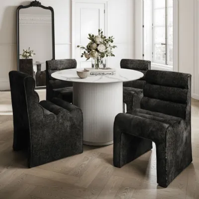 Stone White Marble Effect Round Dining Table Pedestal Base