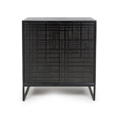 Dark Mango Wood 2 Door Drinks Cabinet Metal Base