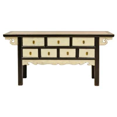 White Marble Effect Top 7 Drawer Sideboard Ornate Handles