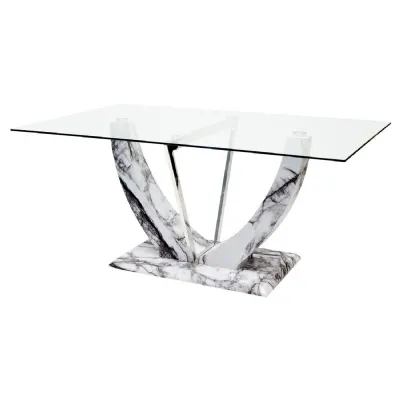 Clear Glass Top 170cm Large Dining Table Marble Effect Base