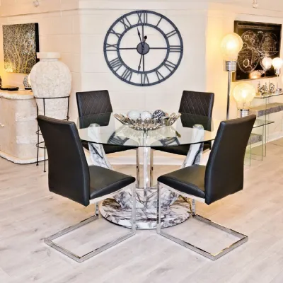 Clear Glass 140cm Round Dining Table Marble Effect Base