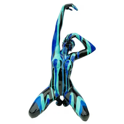 Black and Blue Striped Yoga Lady Sculpture