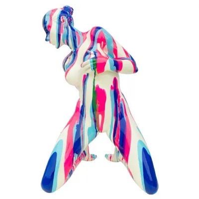Pink and Blue Striped Large Kneeling Yoga Lady Sculpture