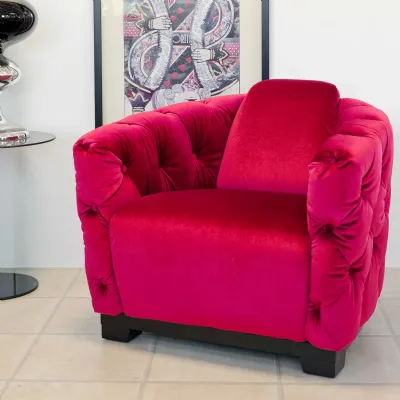 Pink Fabric Deep Buttoned Back Club Chair Black Base
