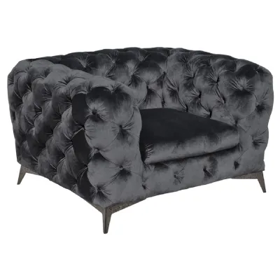 Black Velvet Deep Buttoned Back Arm Chair Metal Legs