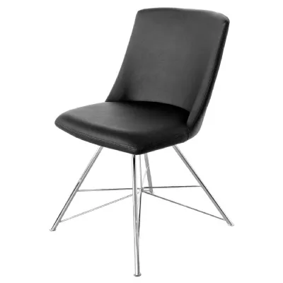 Black Leather Effect Dining Chair Chrome Frame