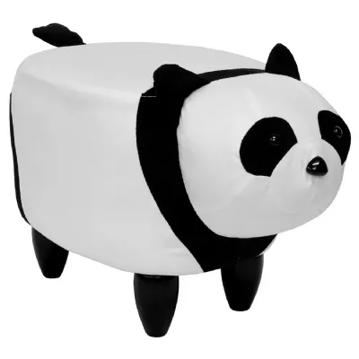 Black and White Fabric Panda Shaped Kids Footstool