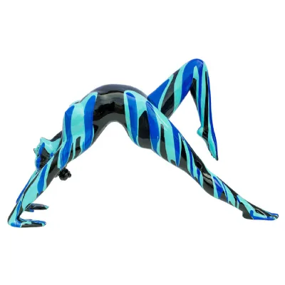 Black and Blue Striped Stretching Yoga Lady Sculpture