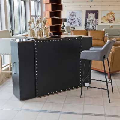 Black Wood Glass Top 2 Drawer Extending Home Bar Unit