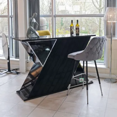 Black Wood Glass Top Home Bar Unit Fabric Padded Front