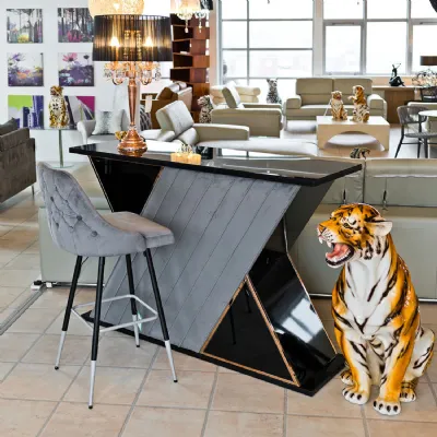 Black Wood Grey Padded Front Home Bar Unit Glass Top