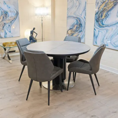 Grey Fabric and Leather Effect Back Dining Chair Metal Legs