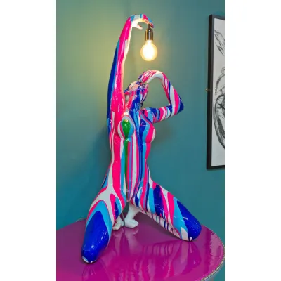 Pink and Blue Striped Large Yoga Lady Sculpture
