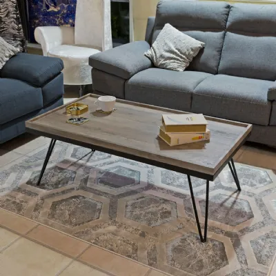 Antique Grey Wood Effect Low Coffee Table Hairpin Legs