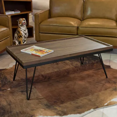 Walnut Wood Effect Coffee Table Black Hairpin Legs