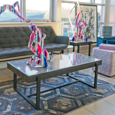 Ceramic Grey Sintered Stone Top Industrial Coffee Table
