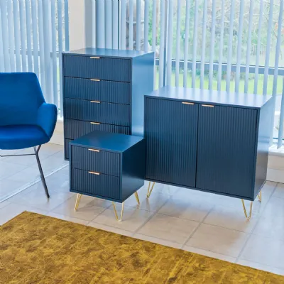 Navy Blue Wood 2 Door Small Sideboard Gold Hairpin Legs