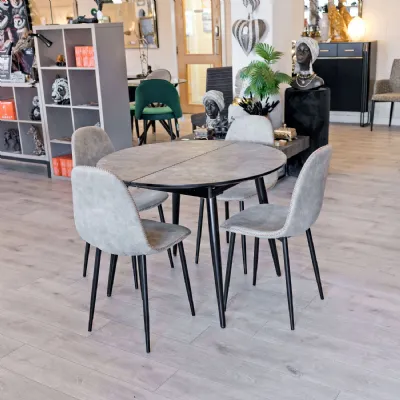 Grey Wood Round to Oval Extending Dining Table 100 to 140cm